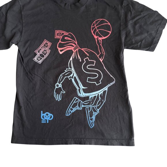 Los Angeles Apparel Graphic T-Shirt M Black Basketball Money Bag Print - Picture 2 of 4